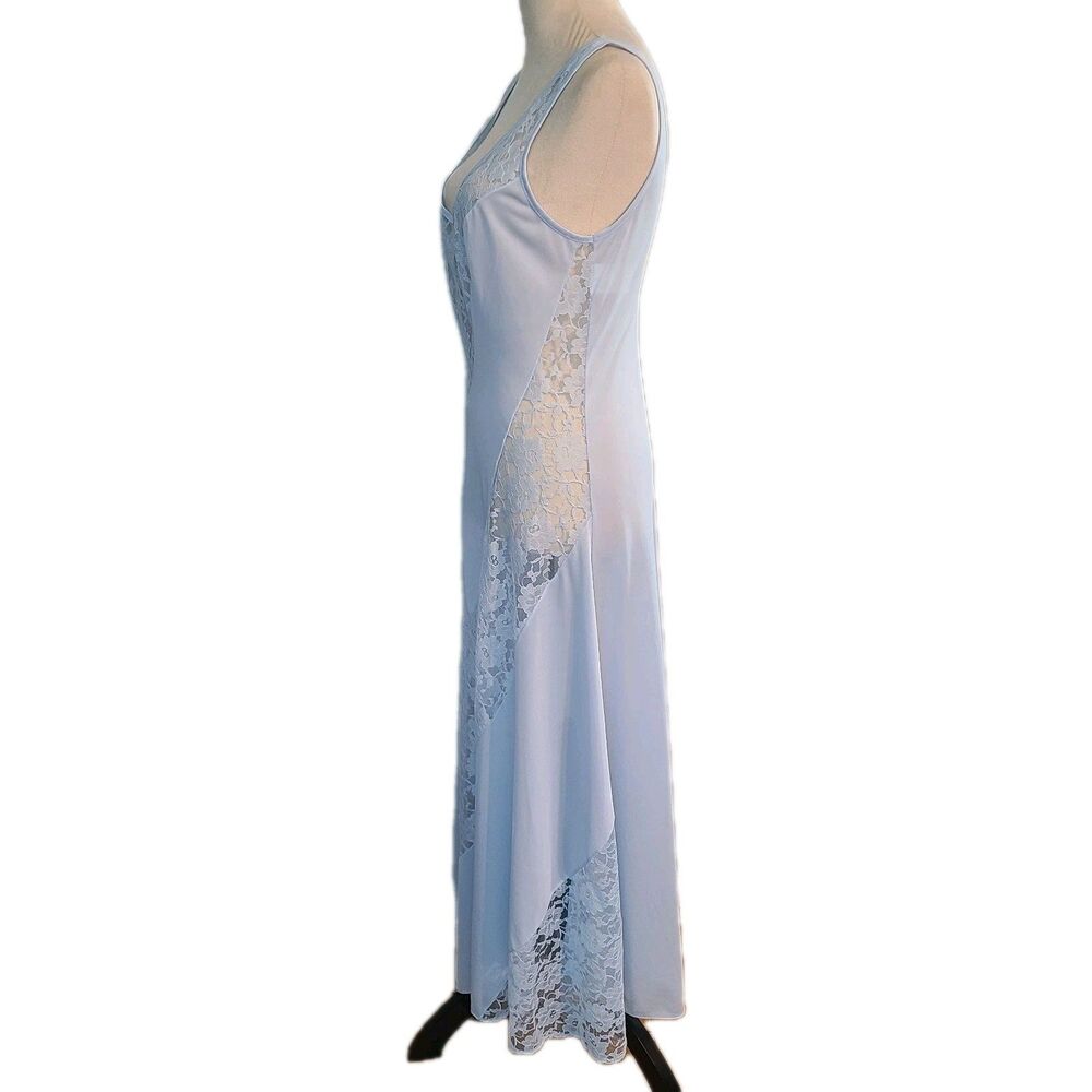 VTG Union Made Pastel Blue Lace Nightgown Maxi Slip Dress ILGWU Sz L Coquette - Picture 5 of 8